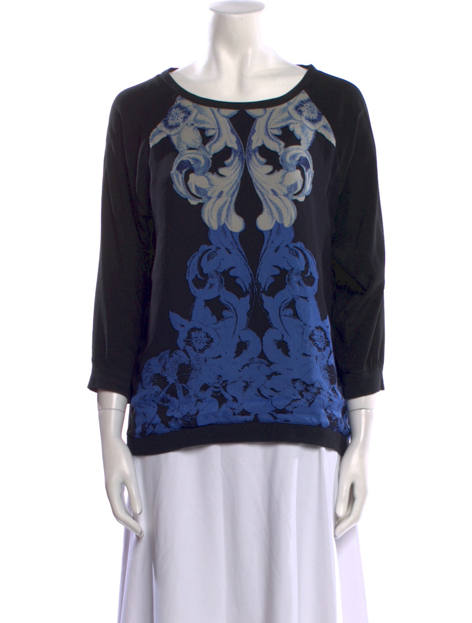 Tibi Silk Graphic Print Top