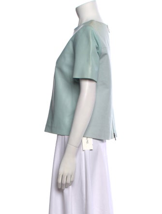 Tibi Leather Bateau Neckline Top