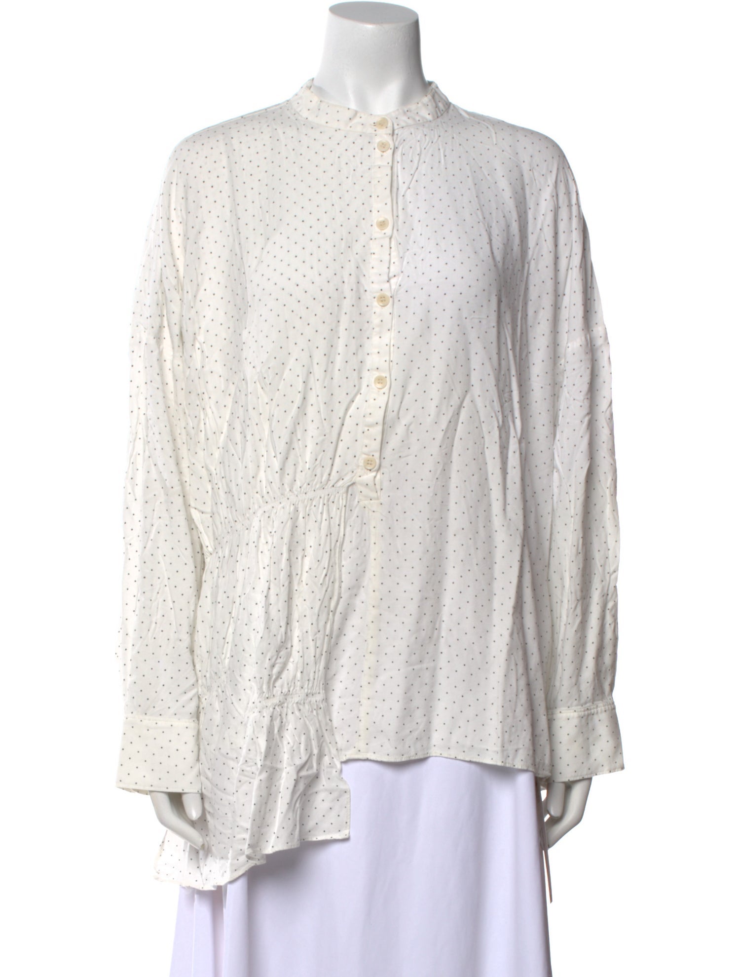Tibi Polka Dot Print Mock Neck Button-Up Top