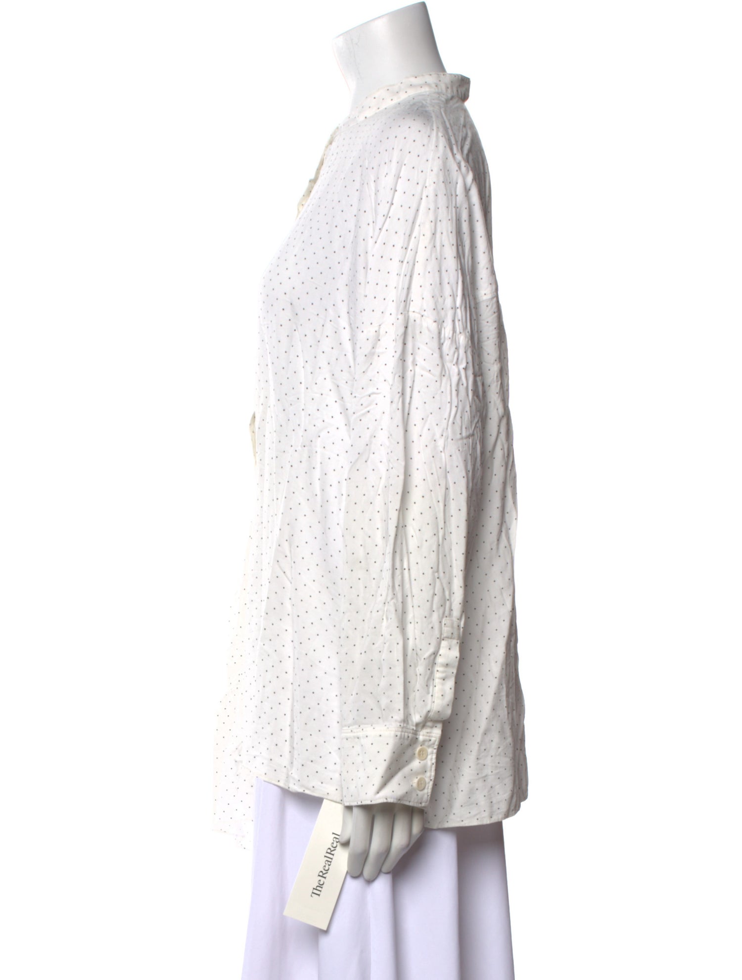 Tibi Polka Dot Print Mock Neck Button-Up Top