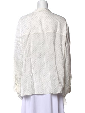 Tibi Polka Dot Print Mock Neck Button-Up Top
