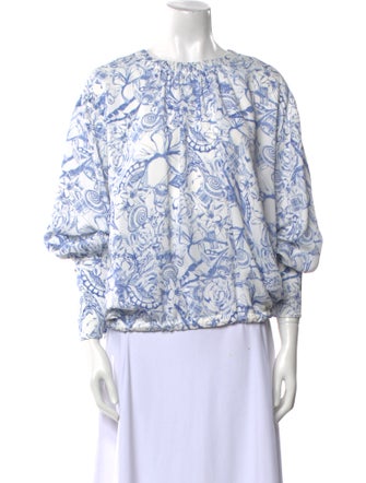 Tibi Printed Bateau Neckline Blouse