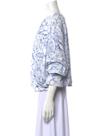 Tibi Printed Bateau Neckline Blouse