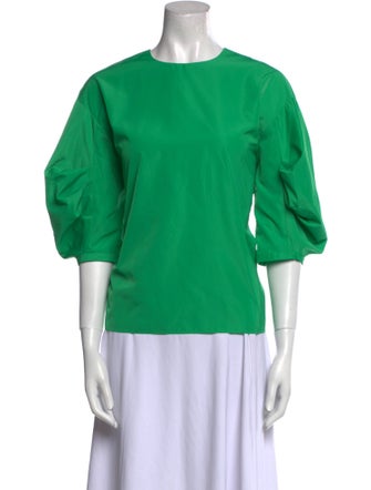Tibi Crew Neck Three-Quarter Sleeve Top