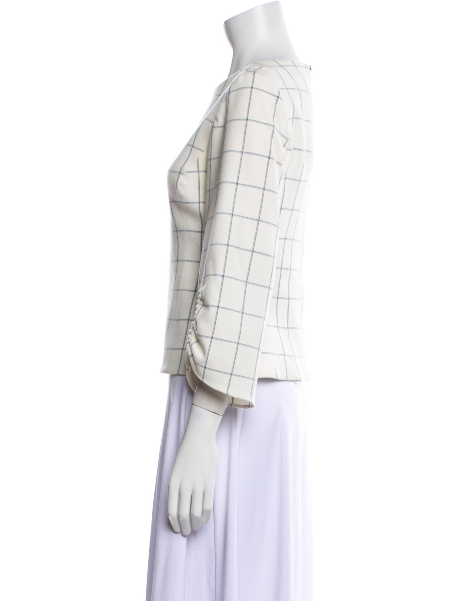 Tibi Plaid Print Square Neckline Blouse