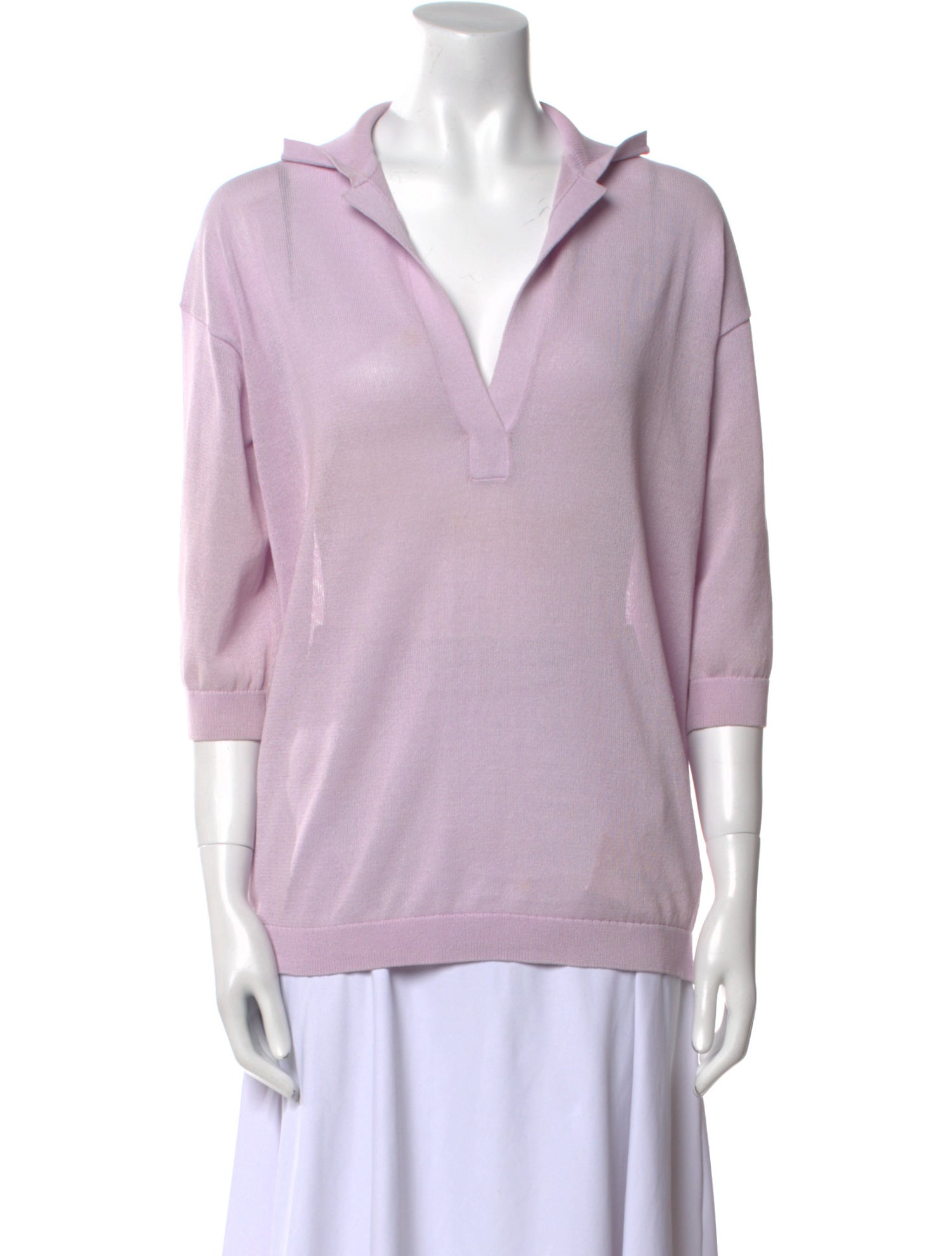 Tibi V-Neck Three-Quarter Sleeve Polo