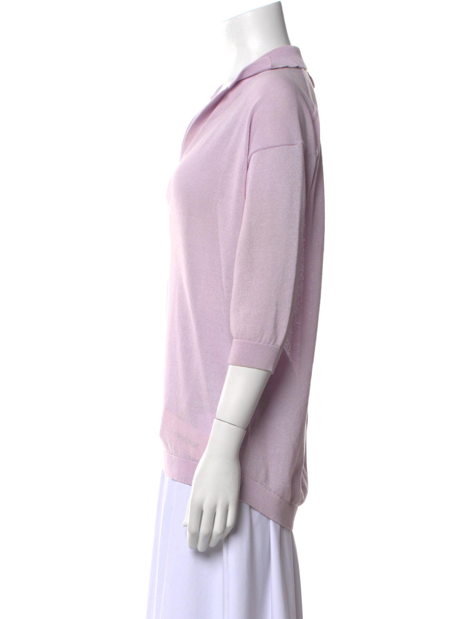 Tibi V-Neck Three-Quarter Sleeve Polo