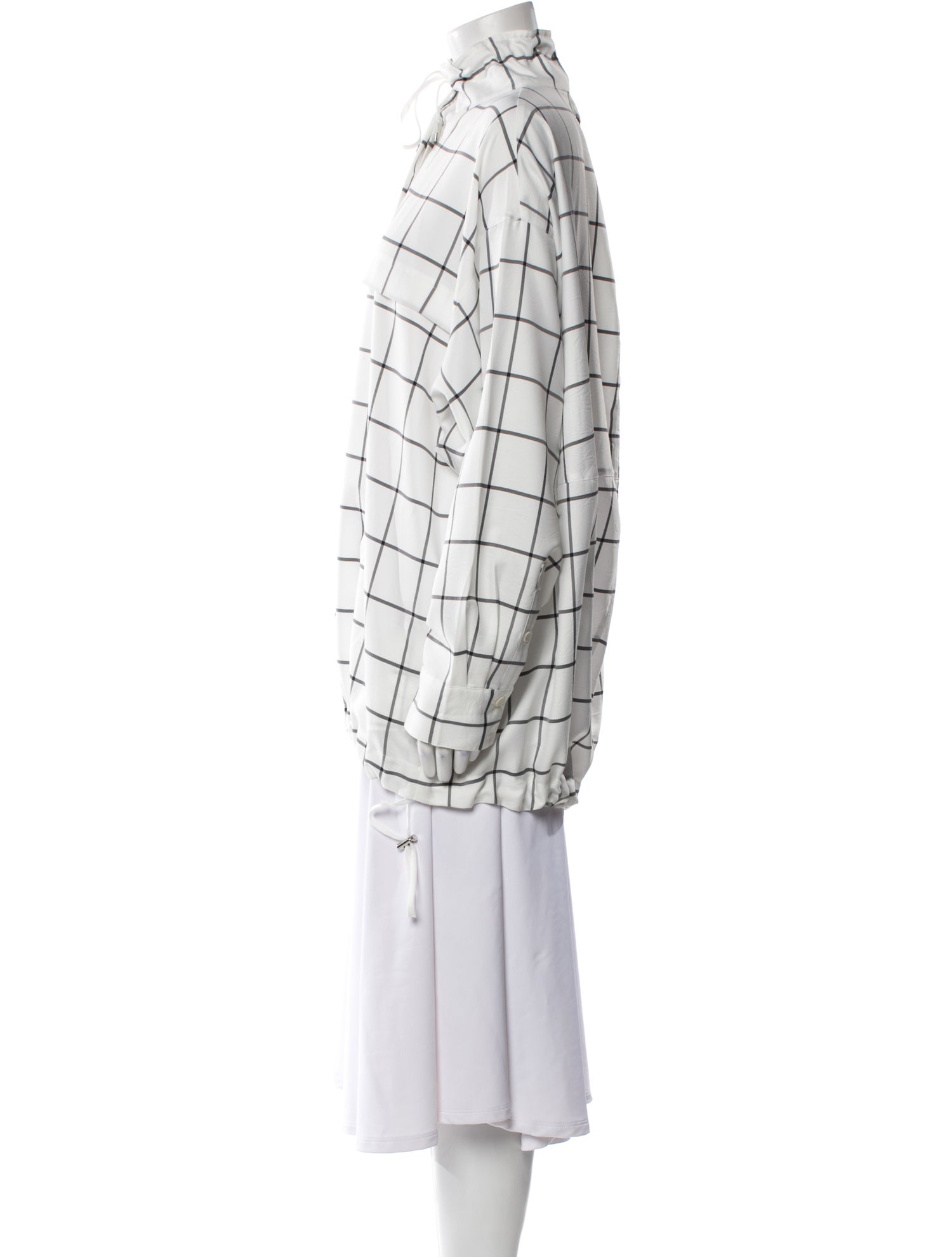 Tibi Plaid Print Mock Neck Button-Up Top