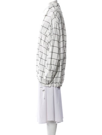 Tibi Plaid Print Mock Neck Button-Up Top