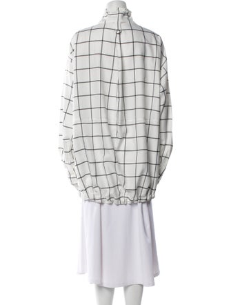 Tibi Plaid Print Mock Neck Button-Up Top