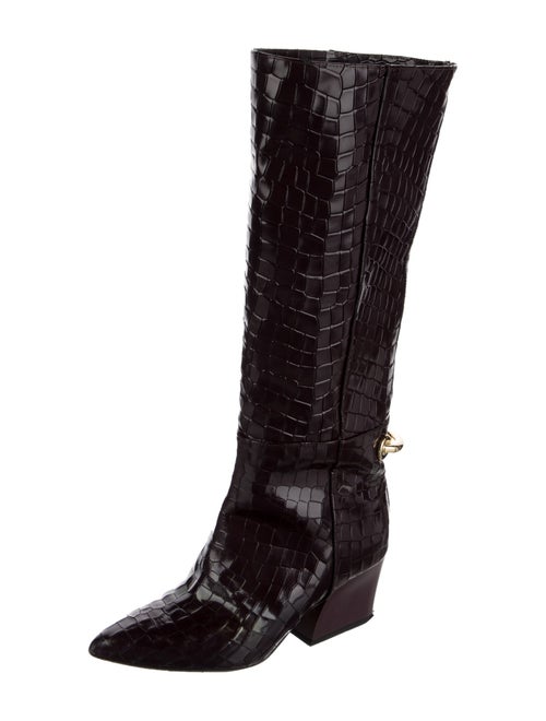 Tibi Leather Animal Print Riding Boots