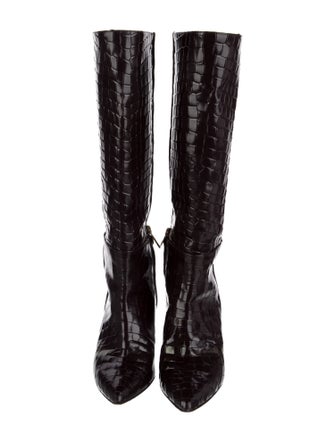 Tibi Leather Animal Print Riding Boots