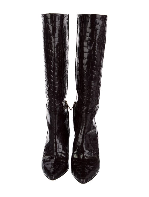 Tibi Leather Animal Print Riding Boots