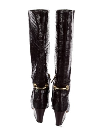Tibi Leather Animal Print Riding Boots