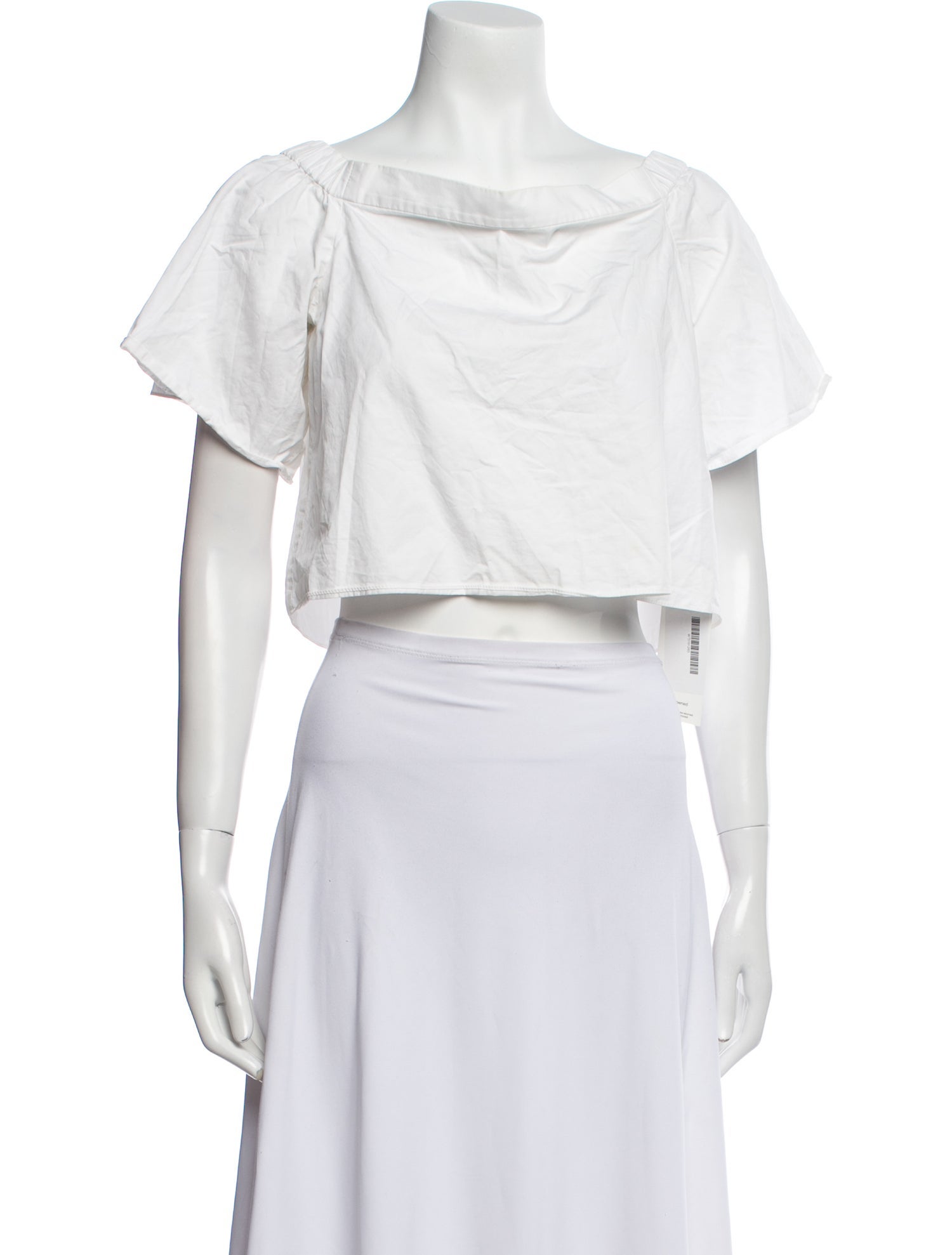 Tibi Off-The-Shoulder Short Sleeve Crop Top