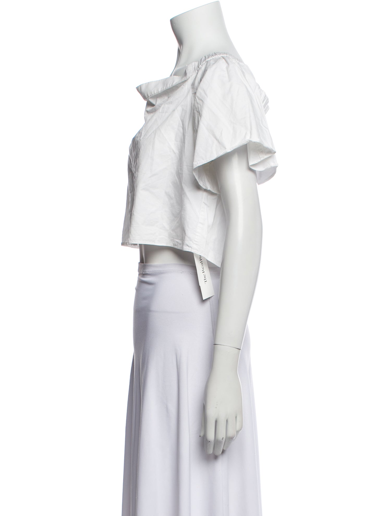 Tibi Off-The-Shoulder Short Sleeve Crop Top