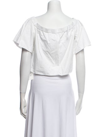 Tibi Off-The-Shoulder Short Sleeve Crop Top