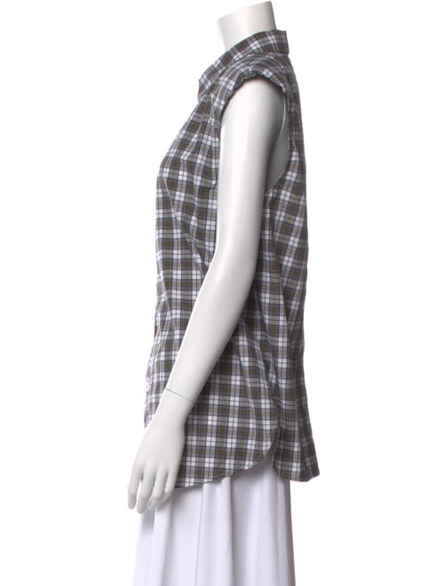 Tibi Plaid Print Short Sleeve Button-Up Top