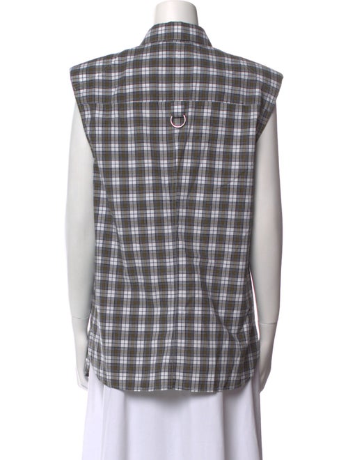 Tibi Plaid Print Short Sleeve Button-Up Top