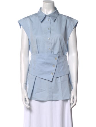 Tibi Short Sleeve Button-Up Top