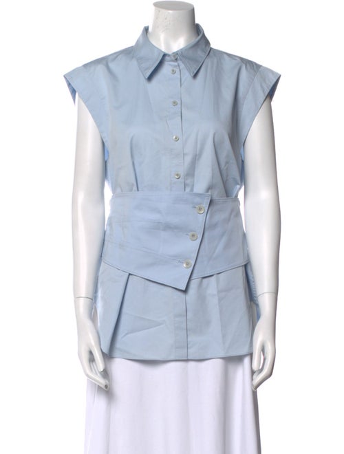 Tibi Short Sleeve Button-Up Top