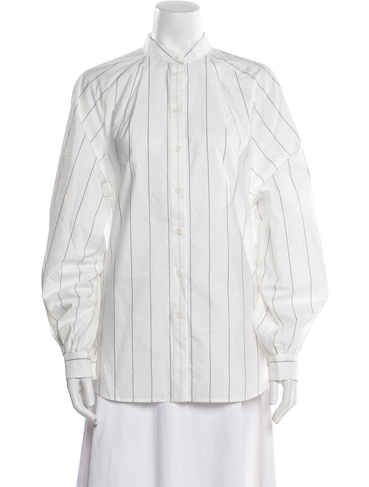Tibi Striped Mock Neck Button-Up Top