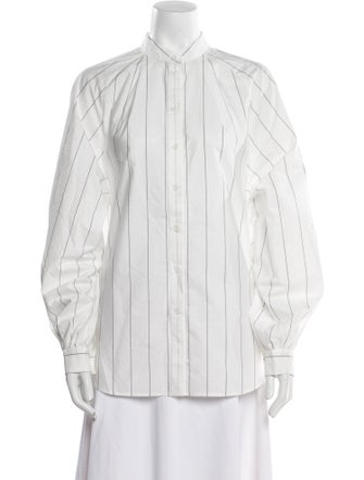 Tibi Striped Mock Neck Button-Up Top