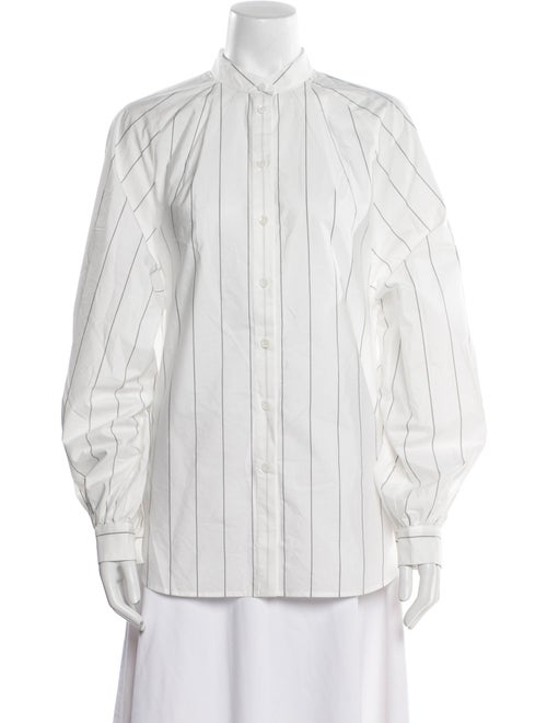 Tibi Striped Mock Neck Button-Up Top