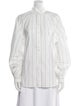 Tibi Striped Mock Neck Button-Up Top