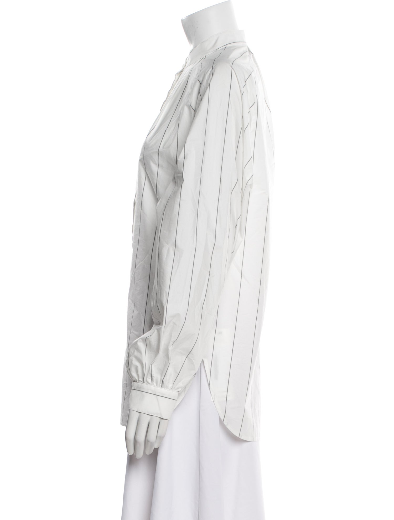 Tibi Striped Mock Neck Button-Up Top