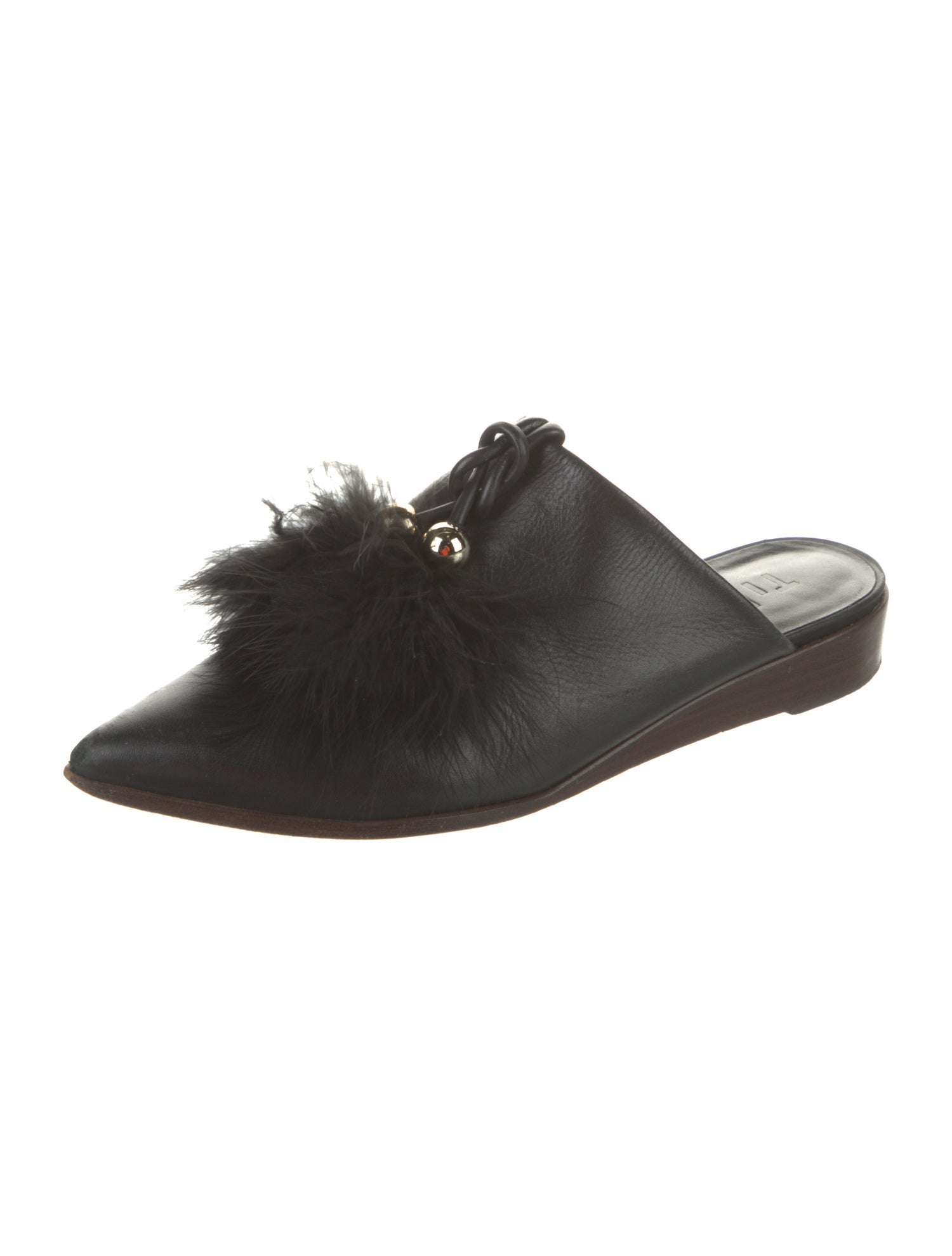 Tibi Satin Feather Trim Mules