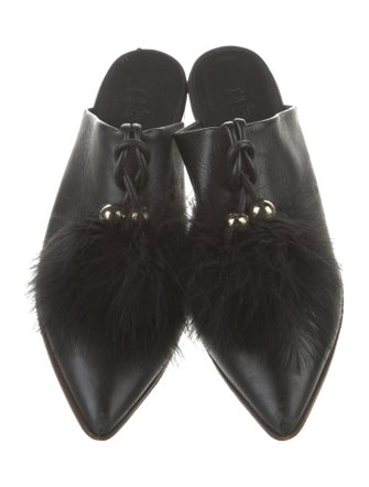 Tibi Satin Feather Trim Mules
