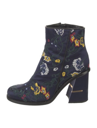 Tibi Satin Floral Print Moto Boots