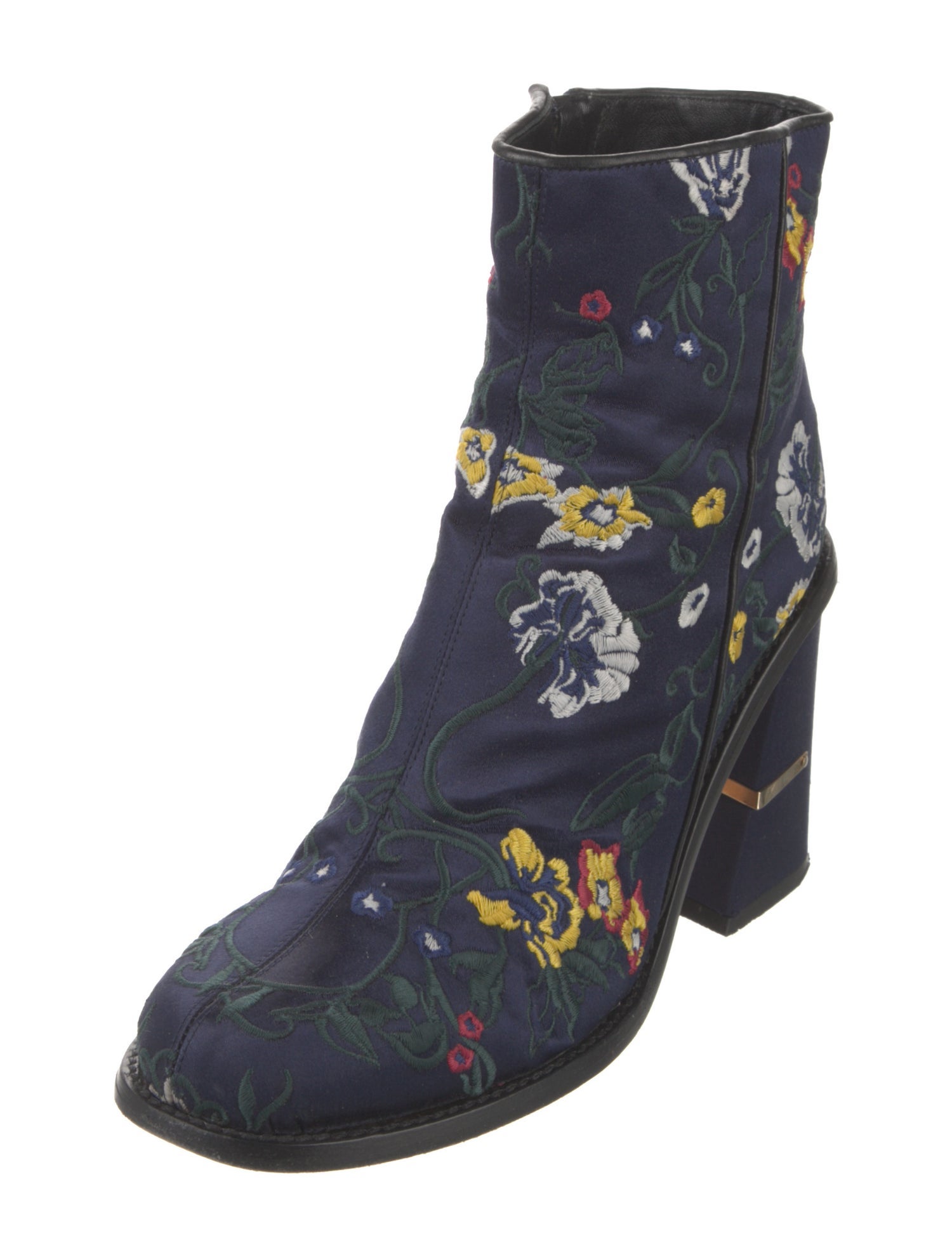 Tibi Satin Floral Print Moto Boots