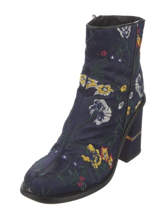 Tibi Satin Floral Print Moto Boots