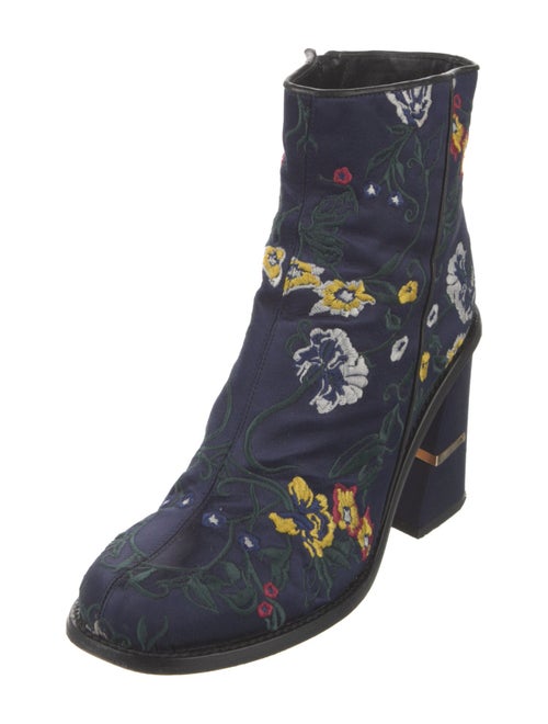 Tibi Satin Floral Print Moto Boots
