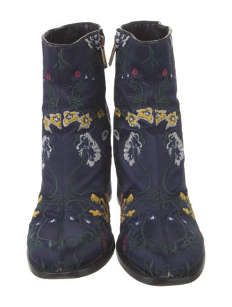 Tibi Satin Floral Print Moto Boots