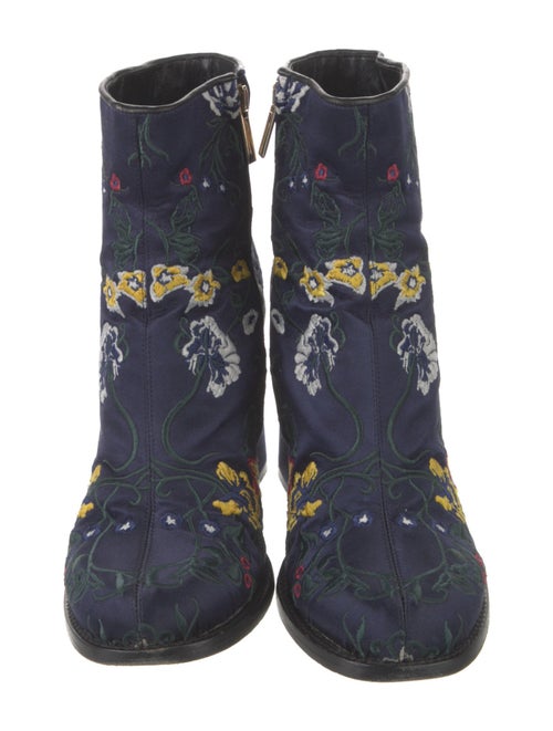 Tibi Satin Floral Print Moto Boots