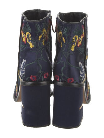 Tibi Satin Floral Print Moto Boots