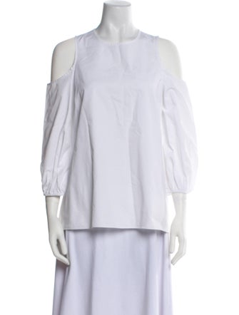 Tibi Crew Neck Three-Quarter Sleeve Blouse