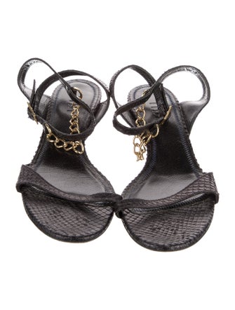 Tibi Snakeskin Chain-Link Accents Sandals