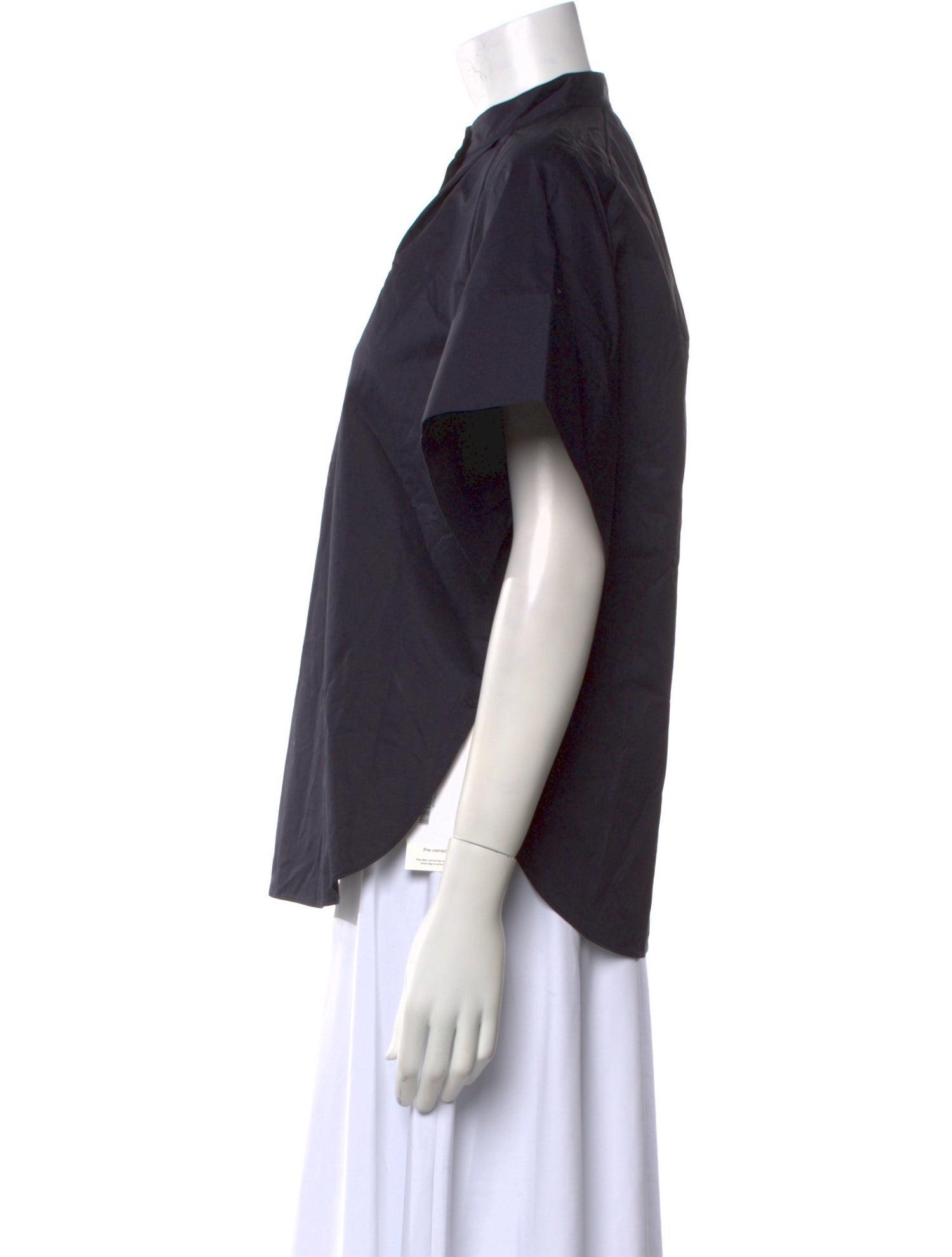 Tibi Mock Neck Short Sleeve Button-Up Top