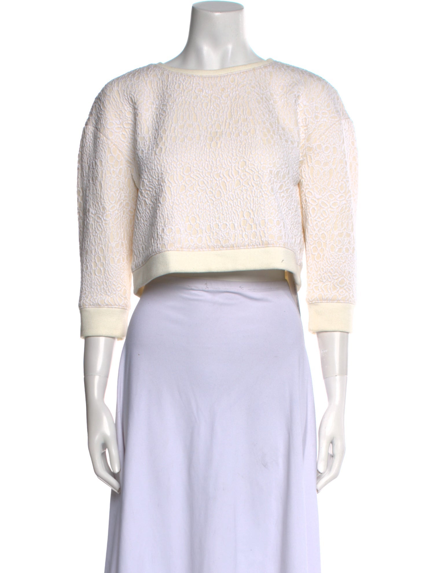 Tibi Scoop Neck Three-Quarter Sleeve Crop Top