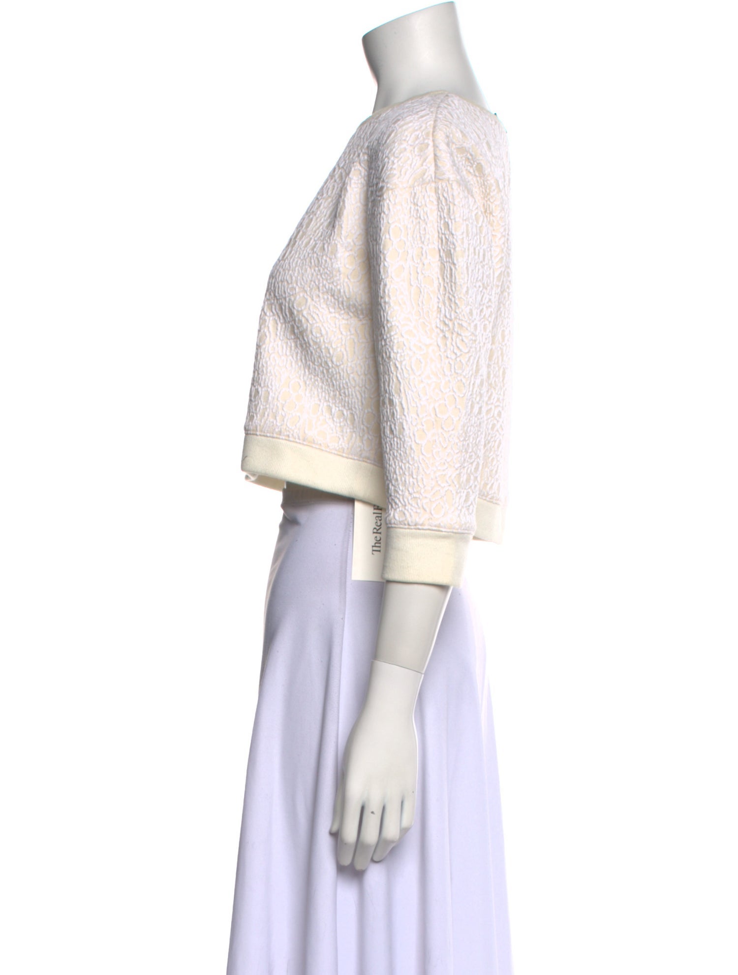 Tibi Scoop Neck Three-Quarter Sleeve Crop Top