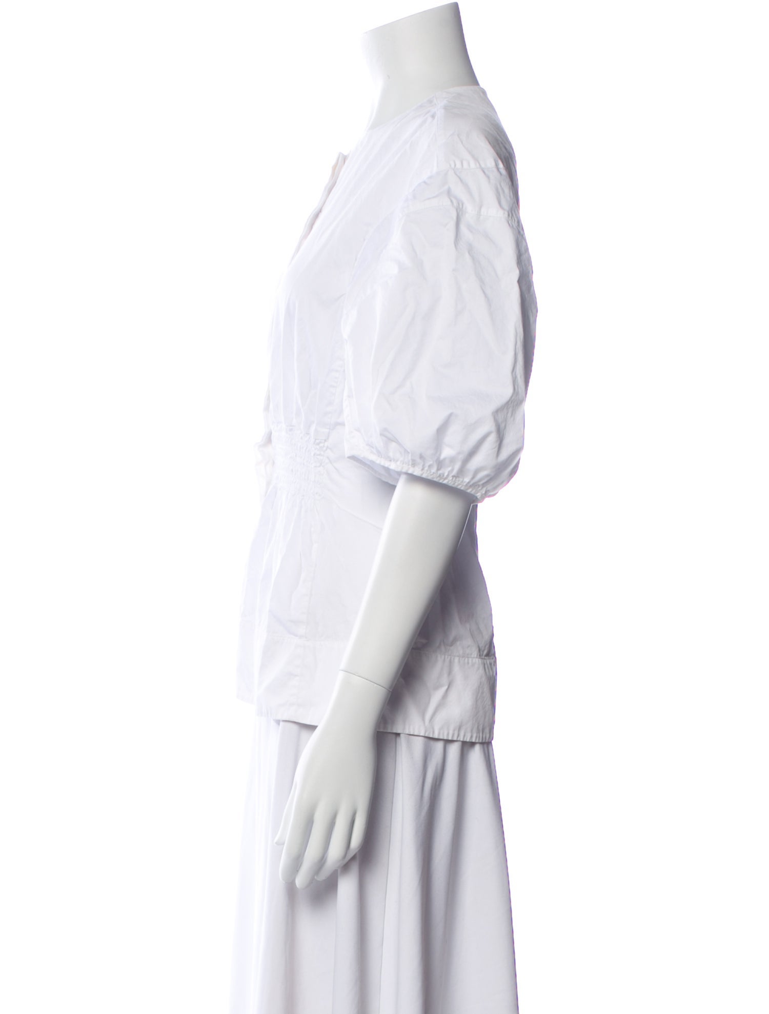 Tibi Crew Neck Short Sleeve Button-Up Top