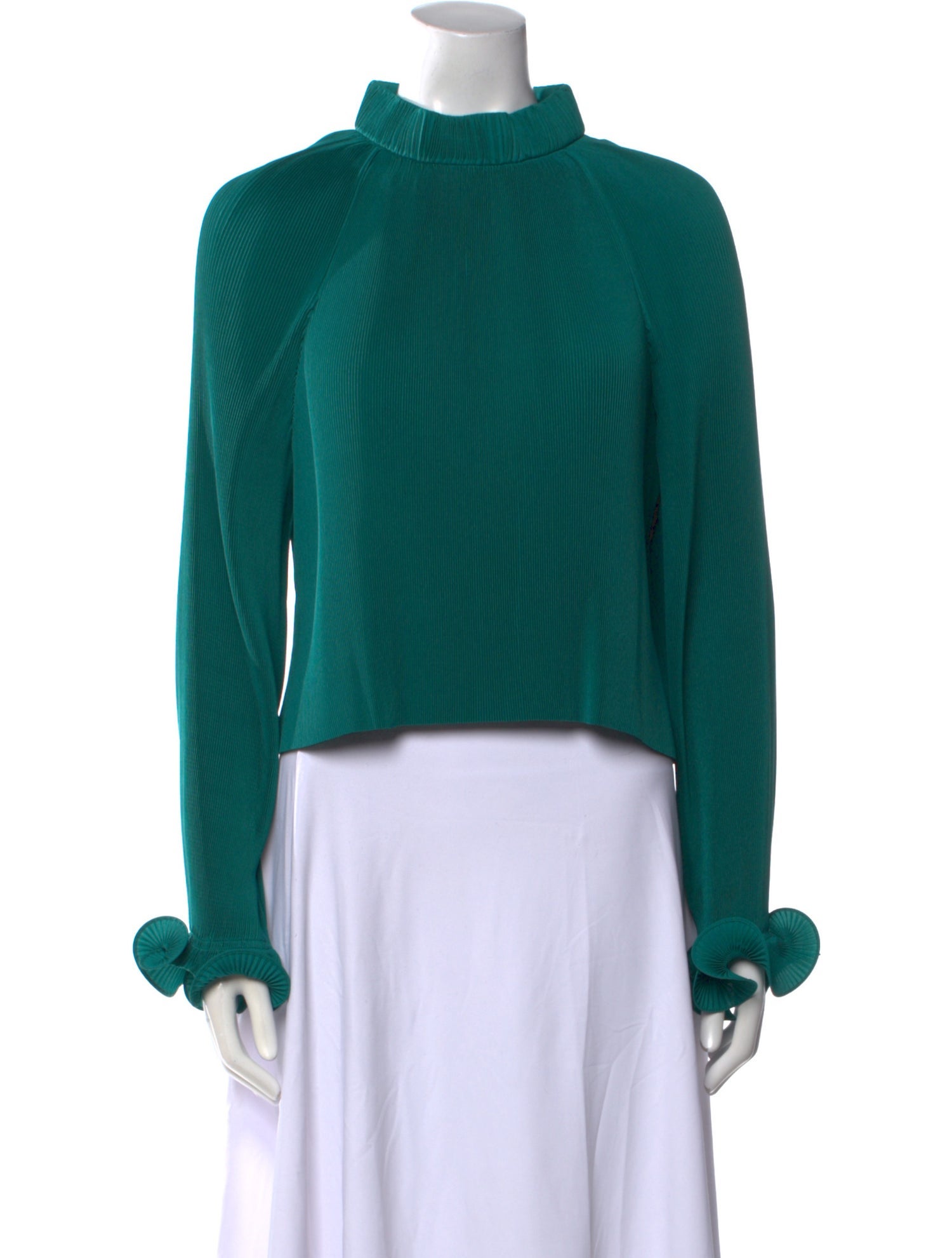 Tibi Mock Neck Long Sleeve Crop Top