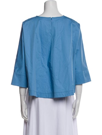 Tibi Scoop Neck Three-Quarter Sleeve Crop Top