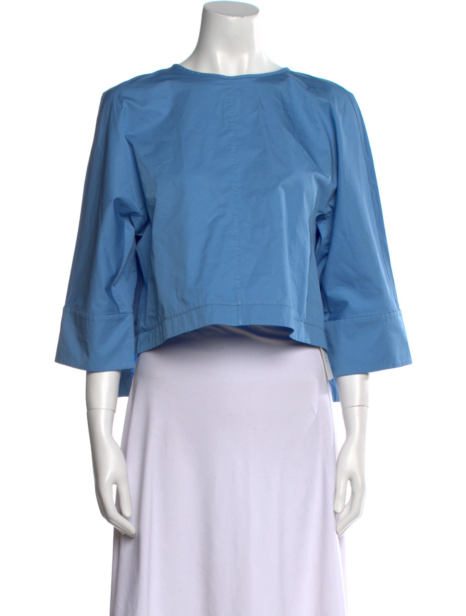 Tibi Bateau Neckline Three-Quarter Sleeve Crop Top