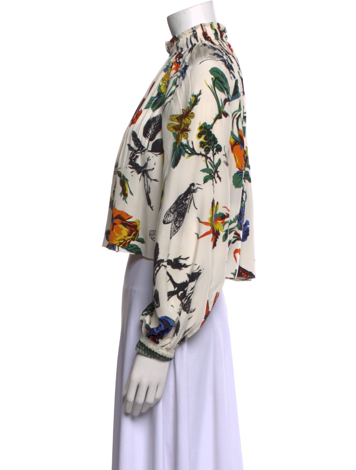 Tibi Silk Floral Print Crop Top