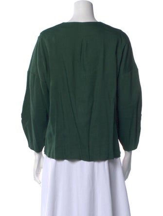 Tibi Scoop Neck Three-Quarter Sleeve Blouse